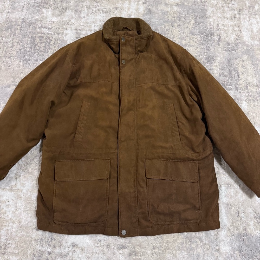 LONDON FOG Faux Suede Jacket Coat Dark Brown Mens XXL